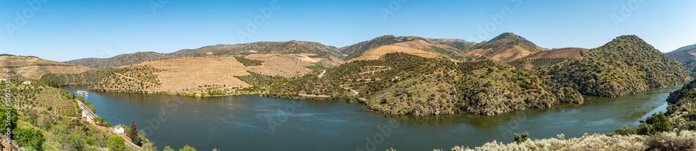 Viewpoint of Vargelas allows to see a vast landscape on the Douro and its man-made slopes. Douro Region, famous Port Wine Region, Portugal. Panoramic view