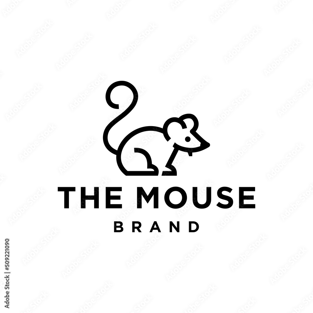 Fototapeta premium Mouse line logo. cute little rat icon vector. small mice in trendy outline line art style vector illustration 