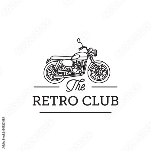 vintage scrambler motorcyle logo design. retro motorcycle club badge in doodle line art drawing style illustration. classic bike label design badge vector. custom garage motor club emblem
