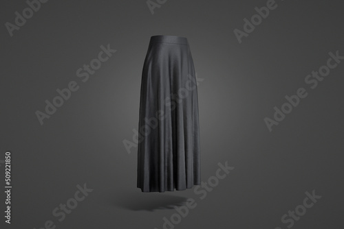 Blank black women maxi skirt mockup, dark background