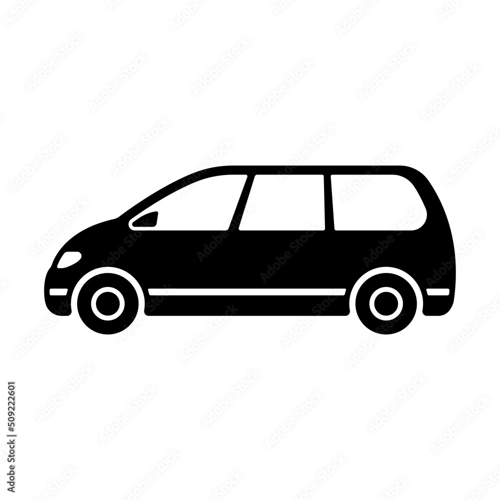 Minivan icon. Black silhouette. Side view. Vector simple flat graphic illustration. Isolated object on a white background. Isolate.