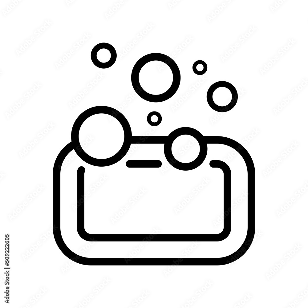 Soap icon. Black contour linear silhouette. Front side view. Vector simple flat graphic illustration. Isolated object on a white background. Isolate. Soap icon. Black contour linear silhouette. Front side view. Vector simple flat graphic illustration. Isolated object on a white background. Isolate.