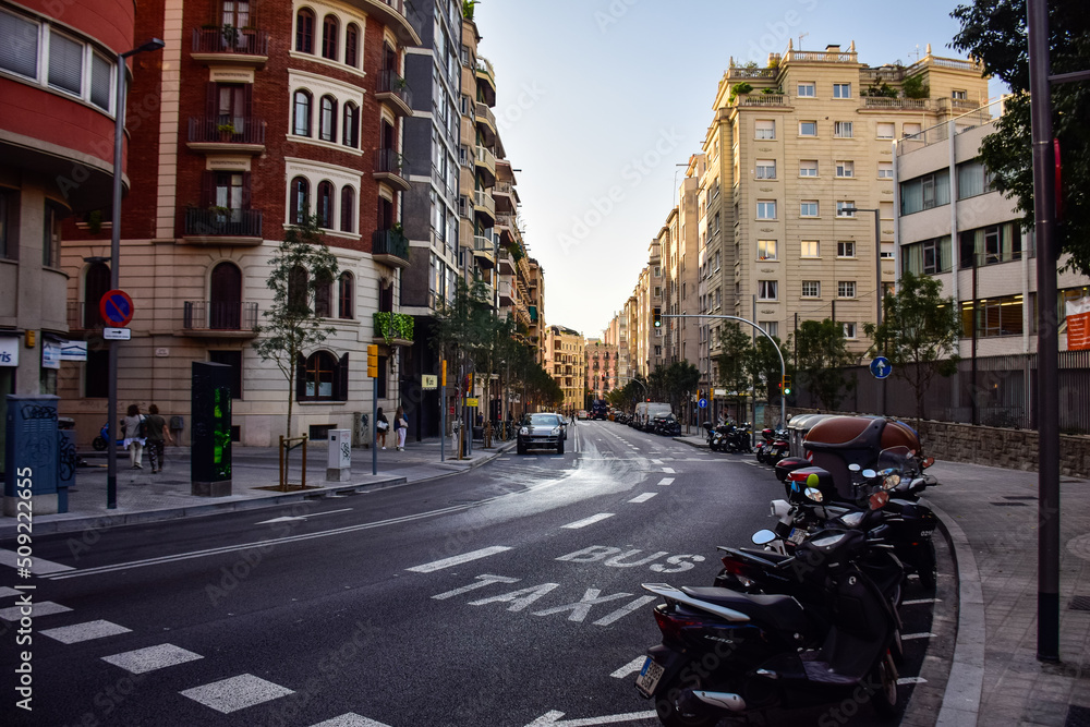 Obraz premium Barcelona, Spain - October 3, 2019: Broad Street in Barcelona