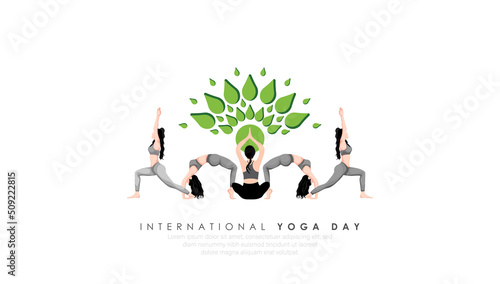 21 June- international yoga day, abstract woman in yoga body posture. 