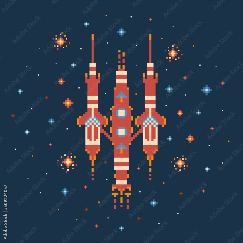 8 bit Pixel Art Spaceship in Outer Space Stock Vector | Adobe Stock
