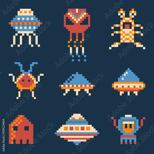 Pixel Art Arcade Game Invaders in Retro Style