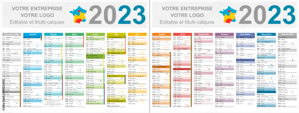 Calendrier 2023 14 mois au format 320 x 420 mm avec vacances 2023 recto