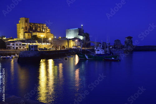 Colorful fishing boats at anchor  photos with a long exposure. The Way of St. James  Northern Route  Spain