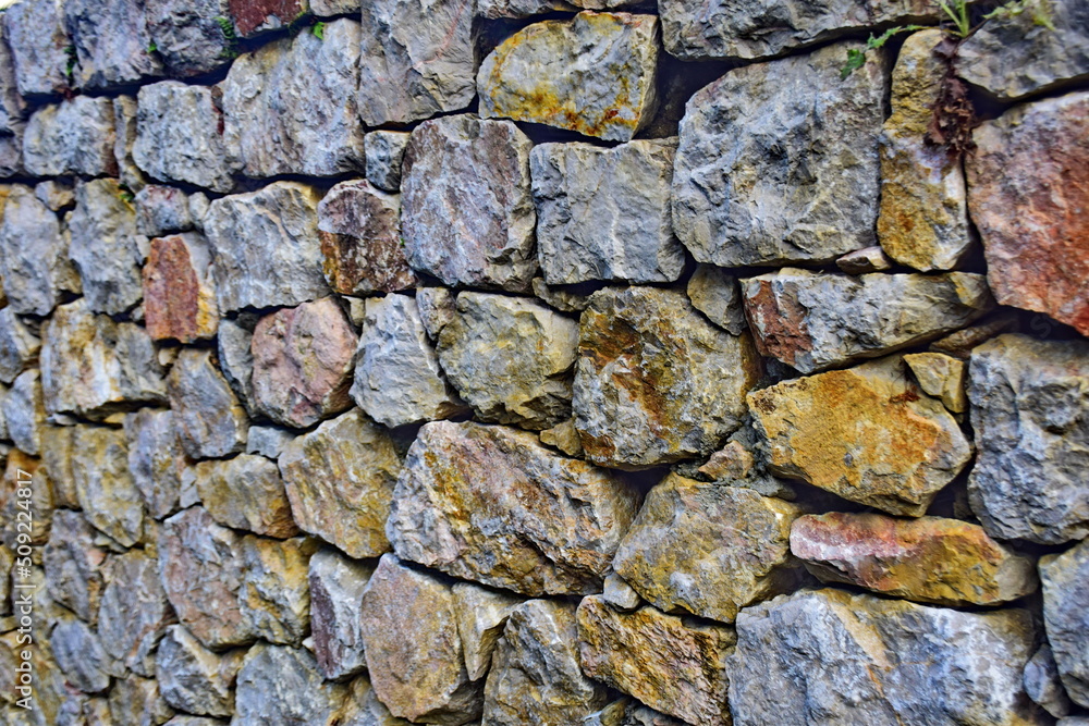 An old stone wall close - up. The Northern Way of St. James, Spain