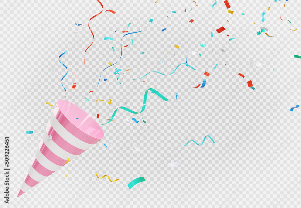 3d render of colorful confetti with poper shoot on transparent background. 3d render of colorful confetti with poper shoot on transparent background.