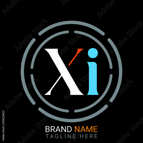 Xi Letter Logo design. black background.