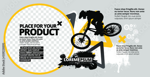 Active man. BMX rider in abstract sport background, vector.
