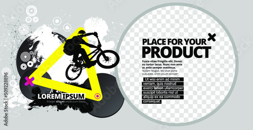 Active man. BMX rider in abstract sport background, vector.