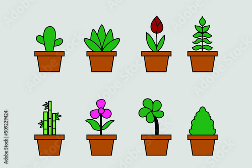 beautiful pots and flowers icon flat vector