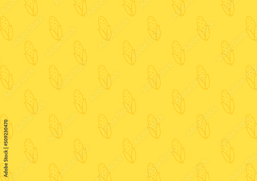 Corn icon. Corn doodle pattern wallpaper. Corn on yellow background. Corn icon. Corn doodle pattern wallpaper. Corn on yellow background.