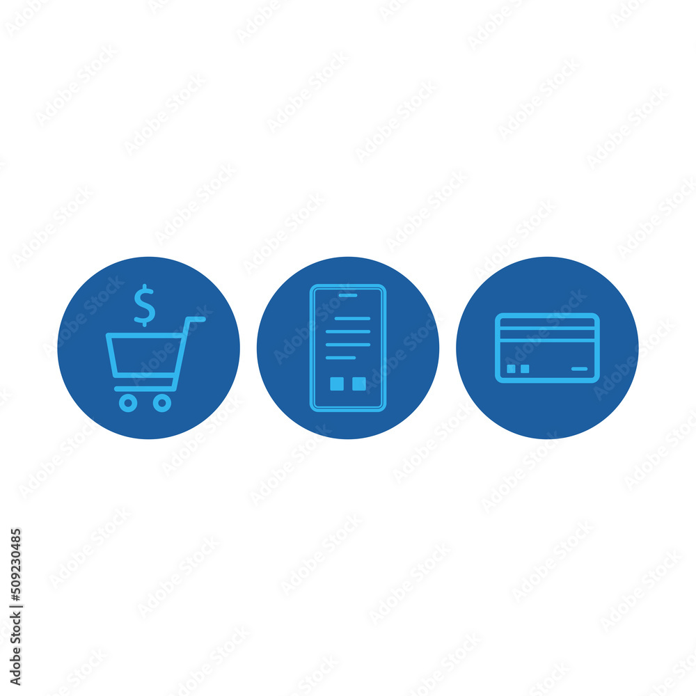 Cart, Phone and Credit card icon vector. Business symbol vector. Cart, Phone and Credit card icon vector. Business symbol vector.