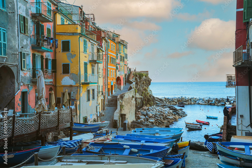 La Cinque Terre, Italy, The picturesque coastal village of Vernazza, Cinque Terre in the morning, Italy