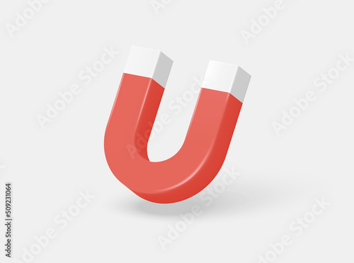 3d red magnet for attraction on a white background. magnet concept for business investment, income and financial savings, money making. 3D render of vector illustration