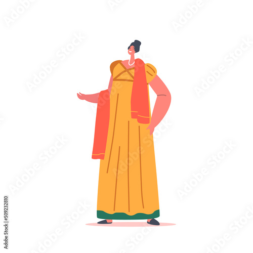 19th Century Lady, Victorian English or French Woman Wear Elegant Gown and Hat Isolated on White Background