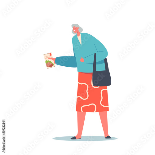 Senior Woman Holding Paper Package with Food, Purchase Products in Market Store. Elderly Customer Female Character