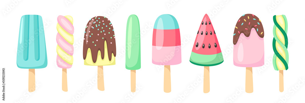 Set of vector illustrations of tasty ice creams isolated on white ...