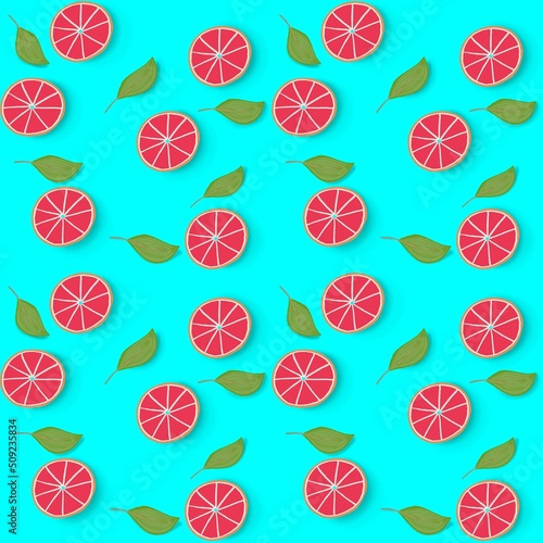 seamless fruit pattern. Citrus, grapefruit, red orange, Stylized hand-drawn pattern.