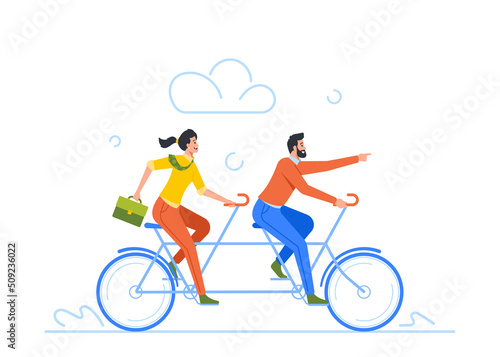 Business Team Riding Bike, Colleagues Work Together to Goal and Success Achievement, Teamwork Cooperation Concept
