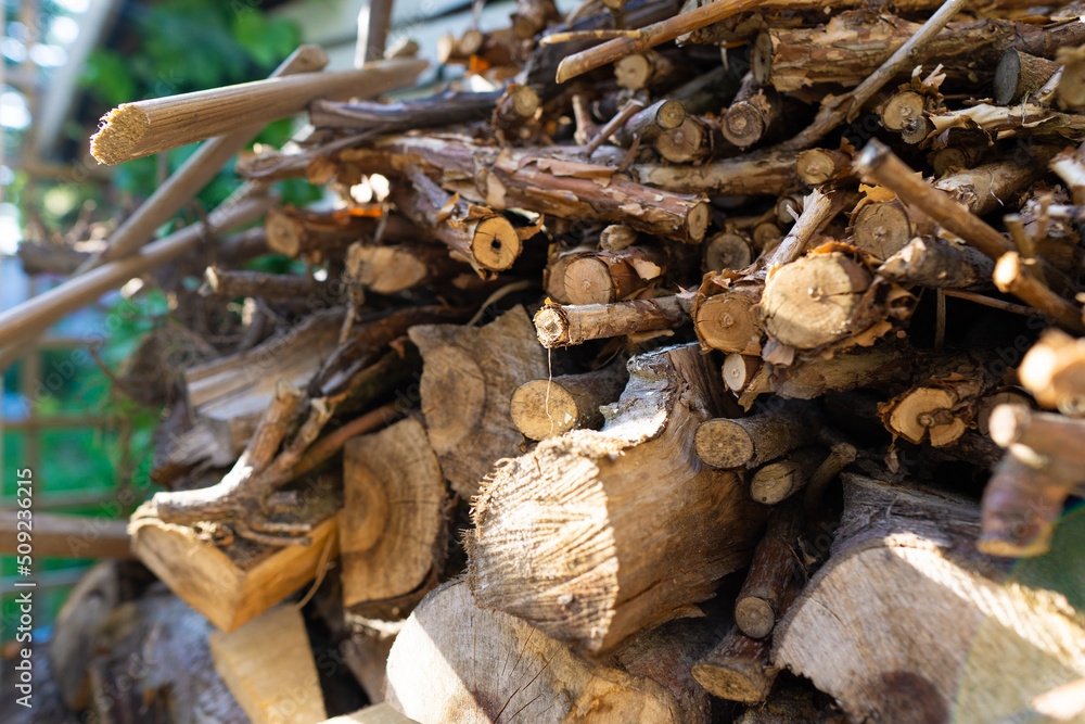 a pile of old, dry firewood for the cooker or fireplace a pile of old, dry firewood for the cooker or fireplace