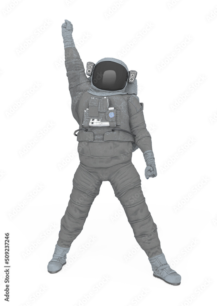 astronaut explorer is doing a power singer pose on white background astronaut explorer is doing a power singer pose on white background