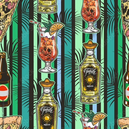 Alcoholic drinks colorful seamless pattern