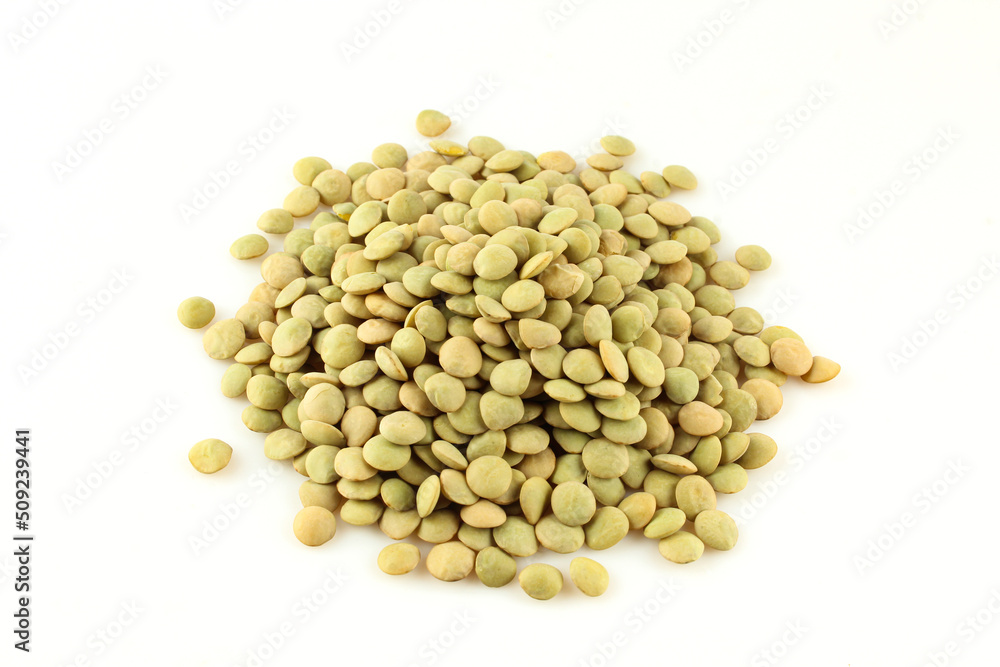 Pile of fresh uncooked lentils isolated on white background. Pile of fresh uncooked lentils isolated on white background.
