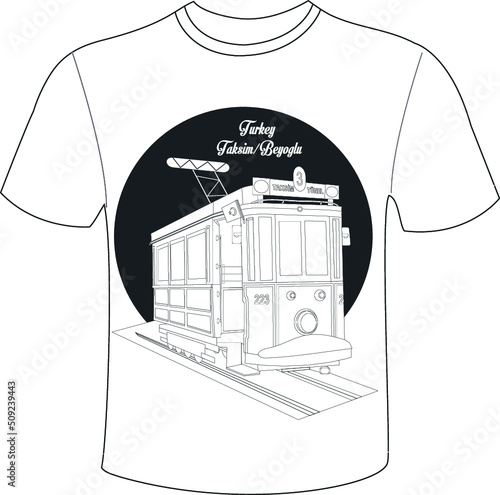 Vintage tram Taksim - Tunel on istiklal Street in istanbul, vector illustration-
T-shirt printing T-shirt design