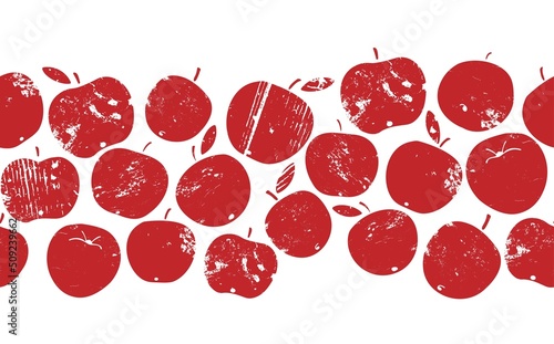 Apples isolated on white background. Horizontal Seamless Pattern. Vector illu...