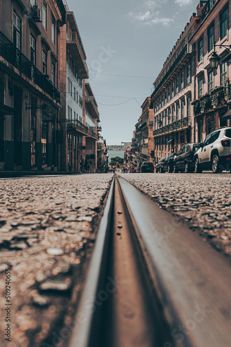 A trainline in the streets of Porto city in Portugal. photo