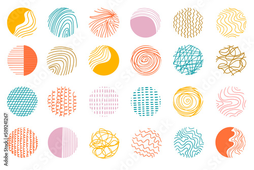 Circle geometric patterns. Hand drawn abstract colorful backgrounds. Modern doodle shapes