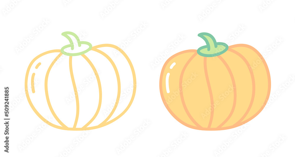 Vector set icons of pumpkins. Vector illustration of pumpkin. Hand drawing vegetables.