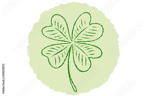 Vector illustration of lucky clover with four leaves in hand drawing style.