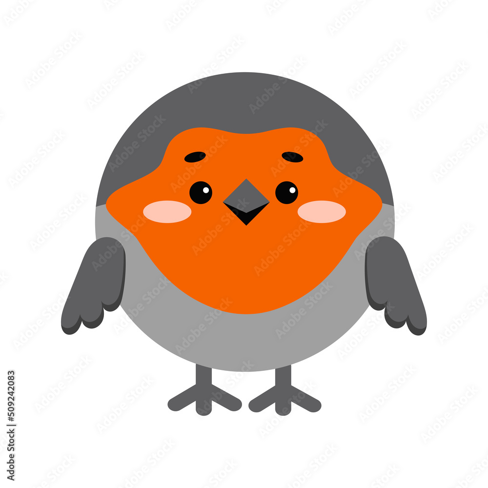 Obraz premium Circle forest robin bird animal face icon isolated on white background. Cute cartoon round shape kawaii redbreast kids avatar character. Vector flat clip art illustration mobile ui game application.