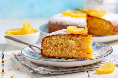 Piece of homemade orange cake.