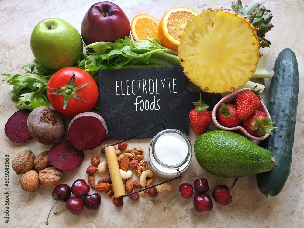 Healthy food high in electrolytes. Fresh fruit and vegetable as natural