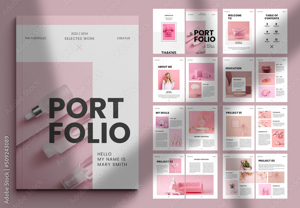 Pink Portfolio Layout Stock Template | Adobe Stock