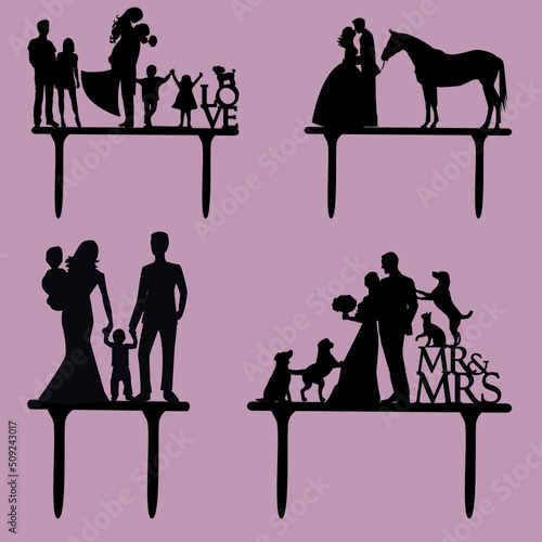 Wedding topper silhouettes, bride and groom, marriage, heart, Family