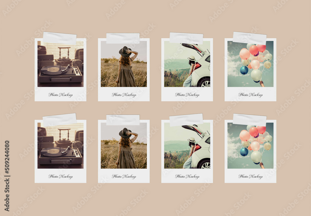 Front View of Instant Photos Mockup Stock Template | Adobe Stock