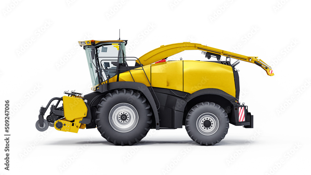 Yellow modern harvester on a white background. 3d illustration. Yellow modern harvester on a white background. 3d illustration.