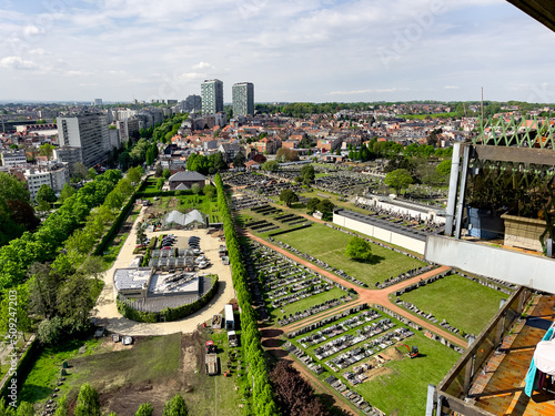 Aerial view over the Molenbeek cemetery in Brussels