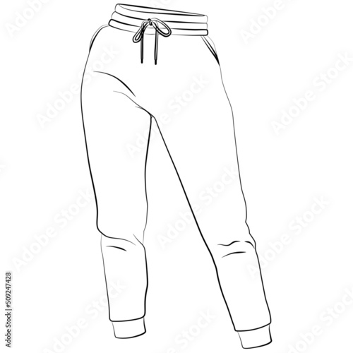 women jogging pants, ladies sport sweatpants sketch drawing, contour lines drawn