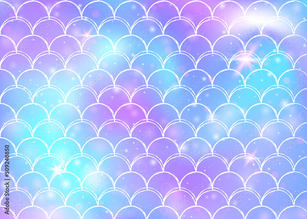 Rainbow scales background with kawaii mermaid princess pattern. Rainbow scales background with kawaii mermaid princess pattern.