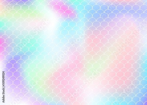 Holographic mermaid background with gradient scales.