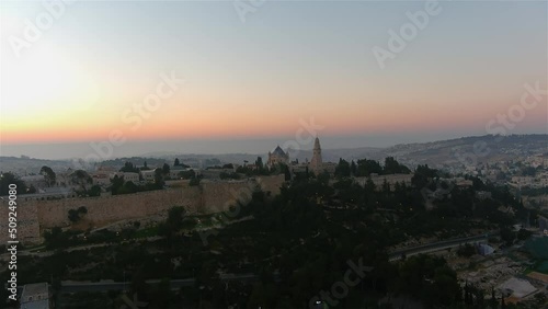 Wallpaper Mural East Jerusalem walls and Arab neighborhoods at sunset 
Drone view from Jerusalem old city walls, may 2022
 Torontodigital.ca