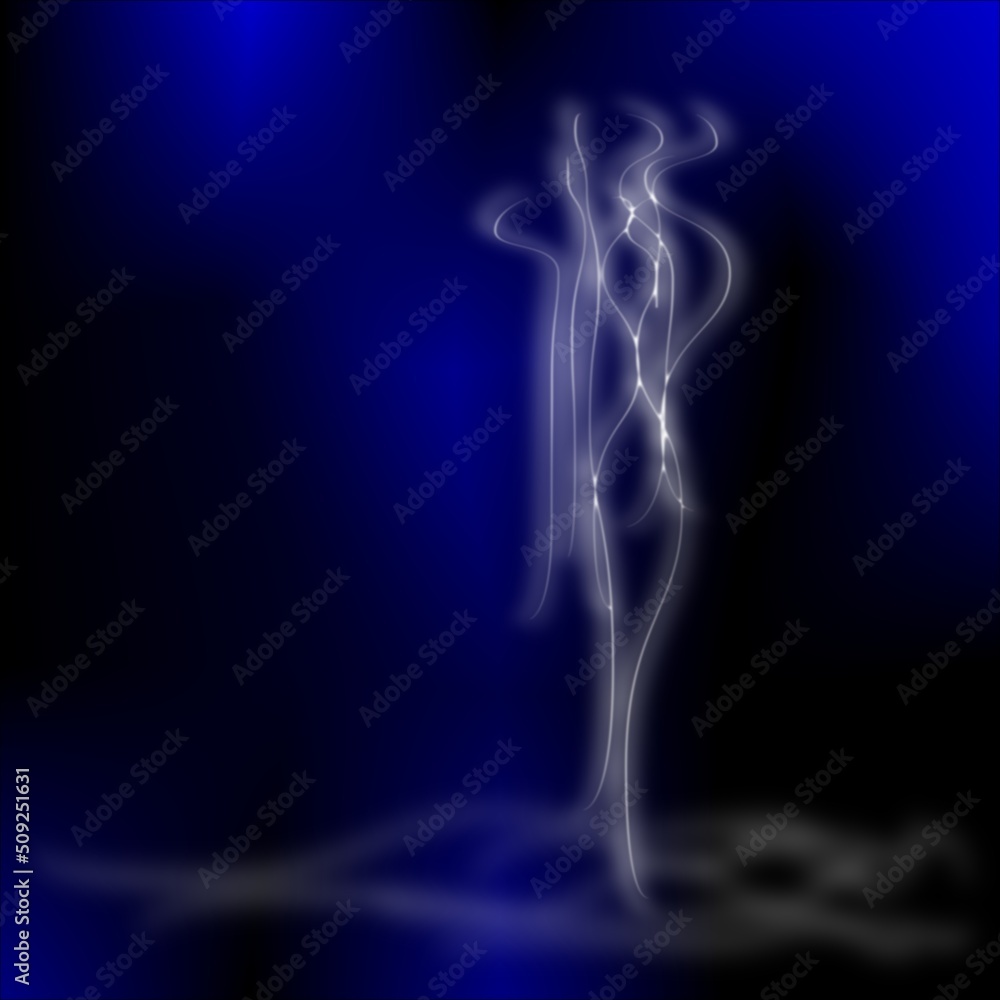 Abstract illustration featuring a hazy, amorphous sketched figure on a blue-black background Abstract illustration featuring a hazy, amorphous sketched figure on a blue-black background